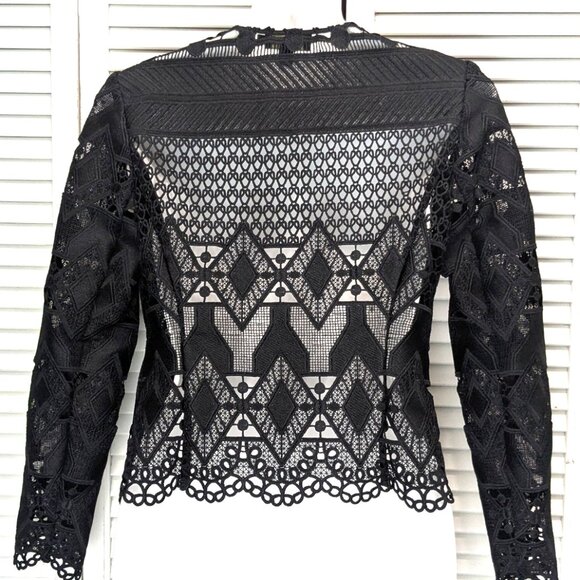 SOLDTed Baker London Black Lace Jacket Blazer Size 0 Open Sheer Dalmy Cropped - Picture 6 of 16